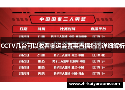 CCTV几台可以收看奥运会赛事直播指南详细解析
